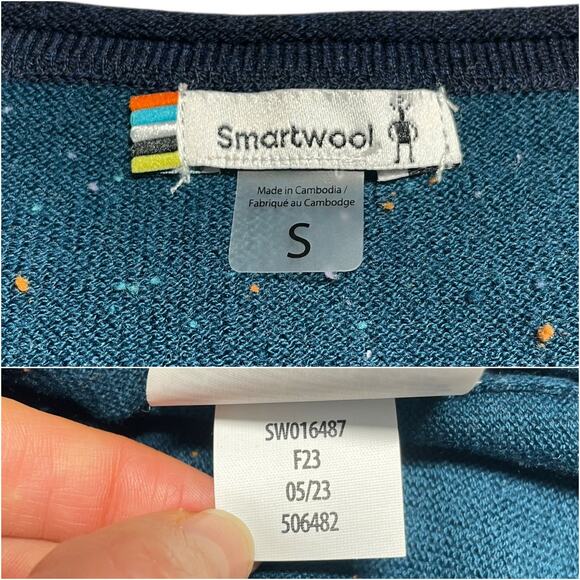SMARTWOOL Women's Shadow Pine Colorblock Crew Sweater Twilight Blue Donegal Sz S - Picture 8 of 9